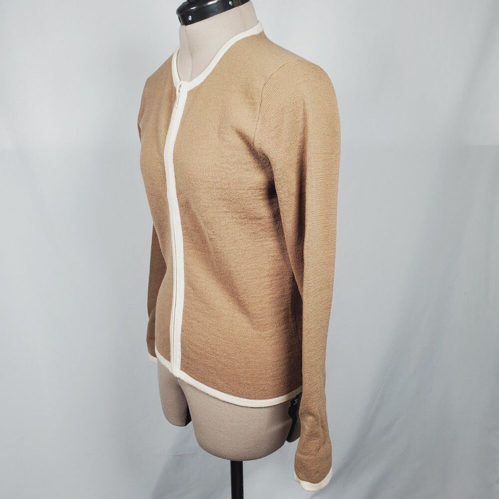 J. Crew Women's Sweater Small Brown Merino Wool Long Sleeve Full Zip Preppy